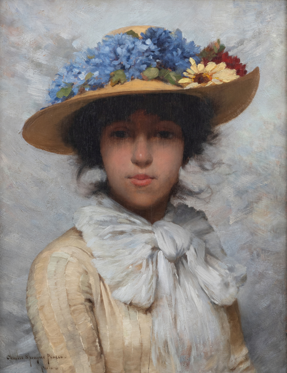 Woman in White Dress and Straw Hat, circa 1880